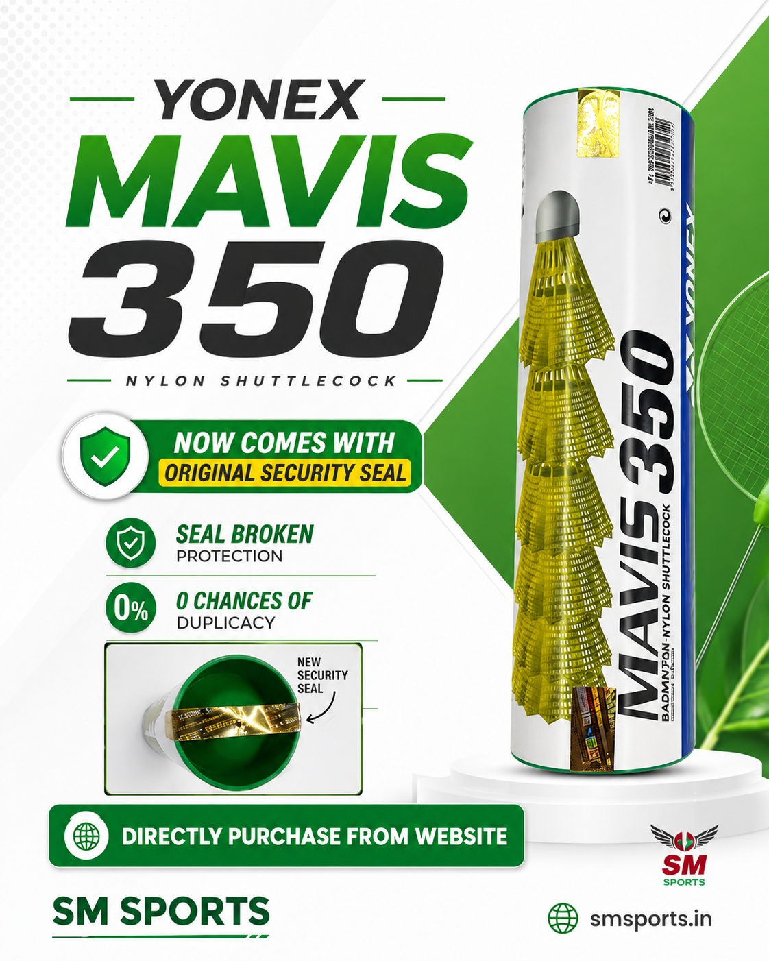 Yonex Mavis 350 Nylon Badminton Shuttlecock (Yellow)