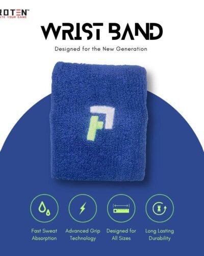 PROTEN Professional Sports Wristband for Men and Women High Sweat Absorption and Advanced Grip Technology | Terry Cotton Sweatband for Badminton, Tennis, Gym, Cricket & Running (Pack of 1) - Blue