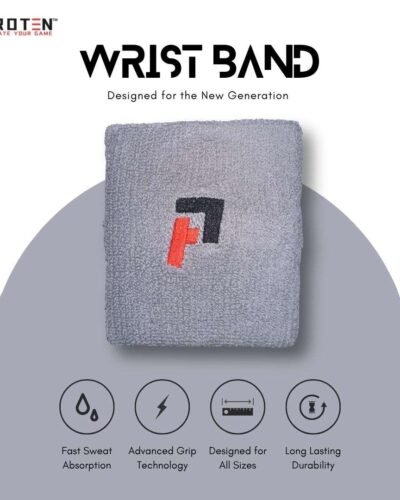 PROTEN Professional Sports Wristband for Men and Women High Sweat Absorption and Advanced Grip Technology | Terry Cotton Sweatband for Badminton, Tennis, Gym, Cricket & Running (Pack of 1) - Grey