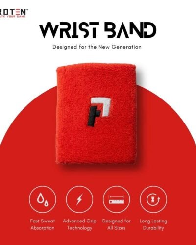 PROTEN Professional Sports Wristband for Men and Women High Sweat Absorption and Advanced Grip Technology | Terry Cotton Sweatband for Badminton, Tennis, Gym, Cricket & Running (Pack of 1) - Red