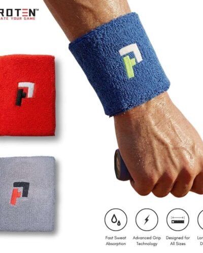 PROTEN Professional Sports Wristband for Men and Women High Sweat Absorption and Advanced Grip Technology | Terry Cotton Sweatband for Badminton, Tennis, Gym, Cricket & Running (Pack of 1)