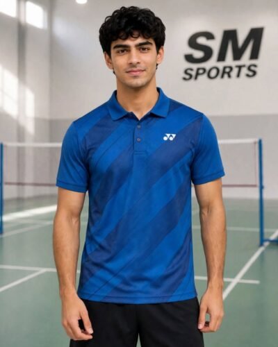 Yonex 3028 Men's Easy5 Polo T-Shirt (Skydiver) - Breathable Polyester for Badminton & Casual Wear