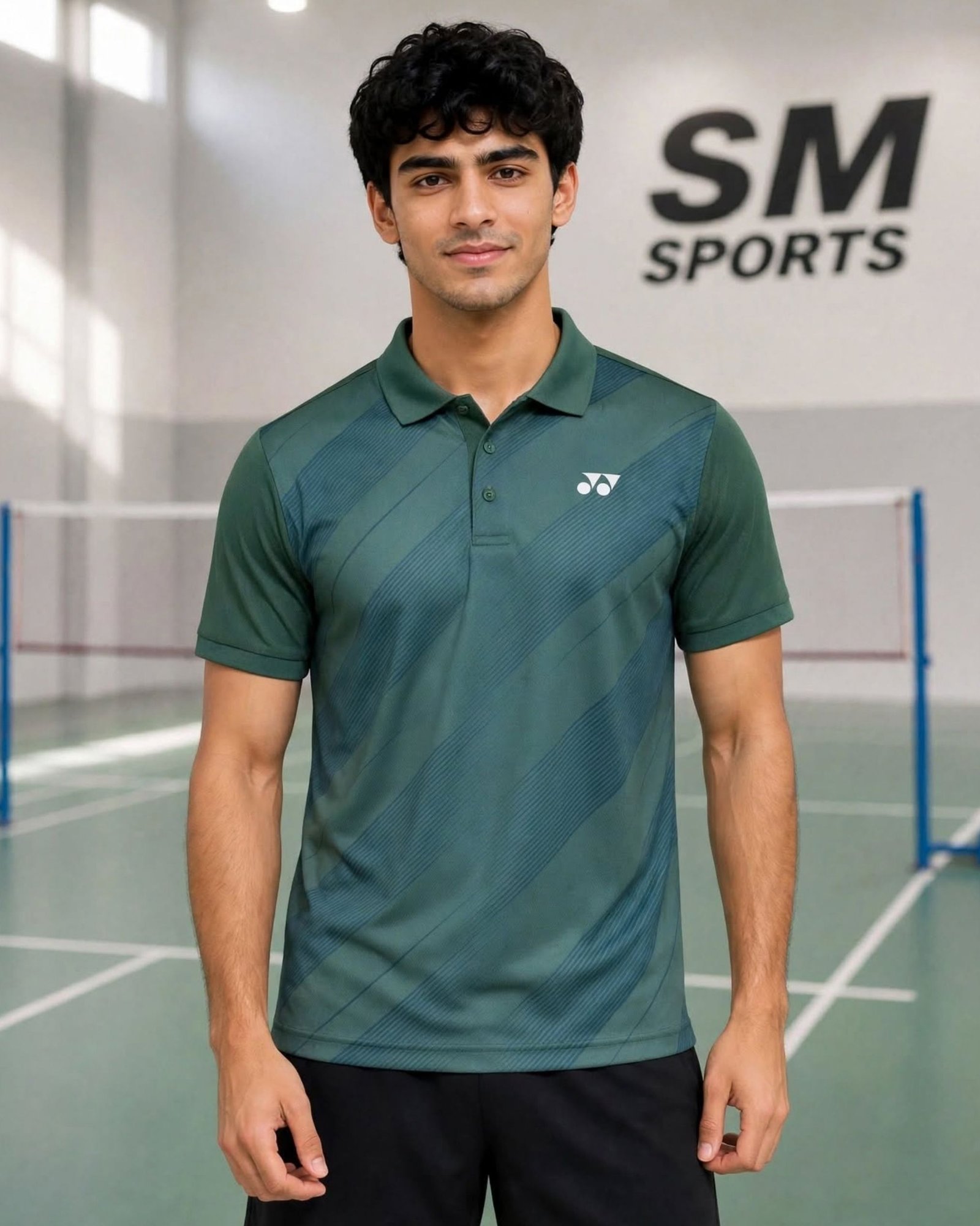 Yonex 2976 Men's Easy5 Polo T-Shirt (Dark Green) - Quick-Dry Sports Polo for Badminton & Gym