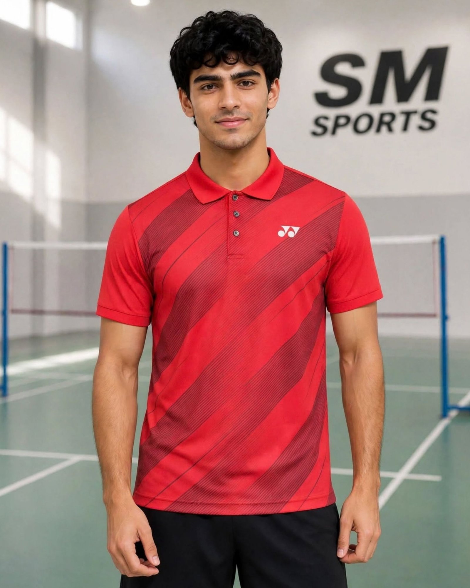 Yonex 2976 Men's Easy5 Polo T-Shirt (True Red) - Quick-Dry Sports Polo for Badminton & Gym