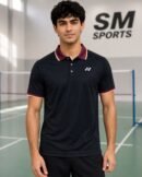 Yonex 3028 Men's Easy5 Polo T-Shirt (Jet Black) - Breathable Polyester for Badminton & Casual Wear