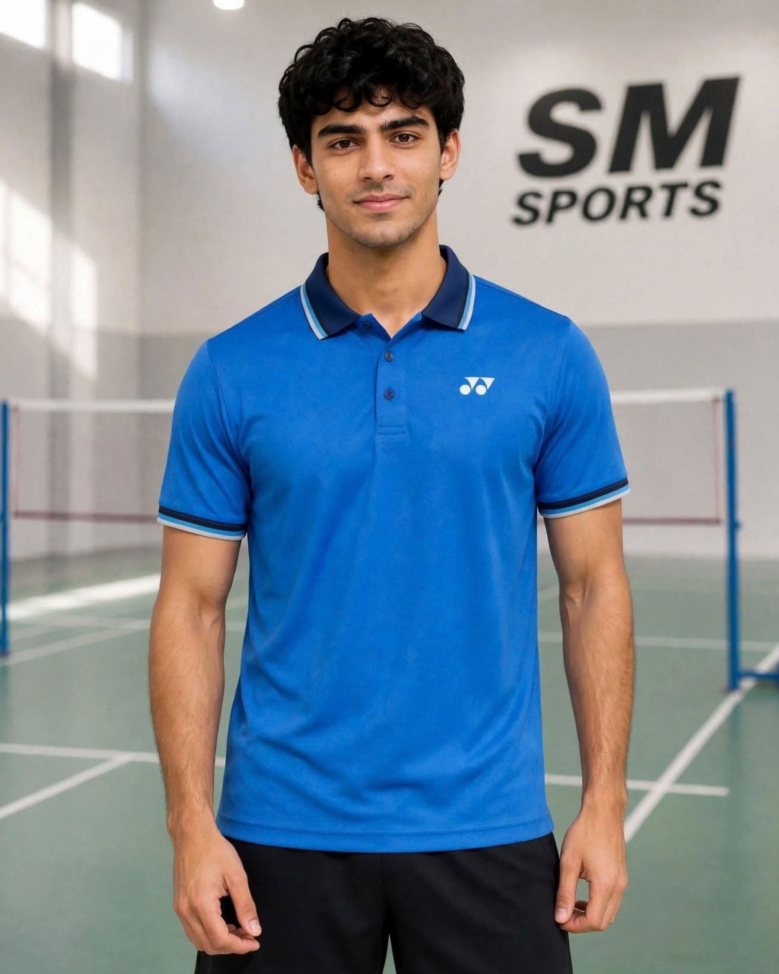 Yonex 3028 Men's Easy5 Polo T-Shirt (Skydiver) - Breathable Polyester for Badminton & Casual Wear