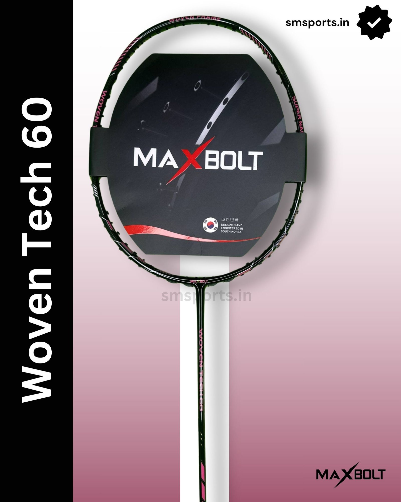 Maxbolt Woven Tech 60 Head Light black pink Badminton Racket