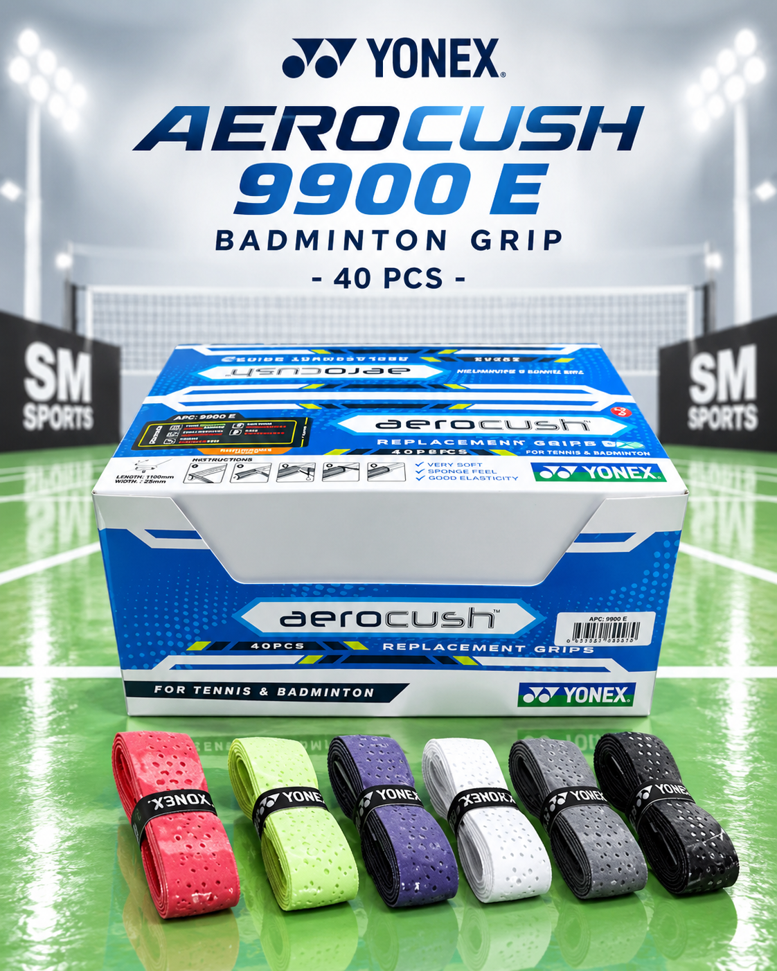 YONEX Aerocush 9900 E Badminton Grip - 40 PCS (Multicolor)